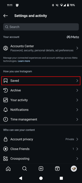 Accessing Saved Reels on Instagram. 