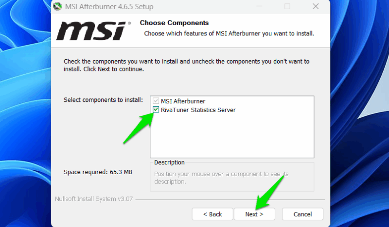 RivaTuner installer option in MSI Afterburner installer