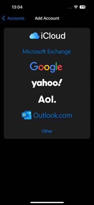 Adding new account for Contacts on iPhone. 