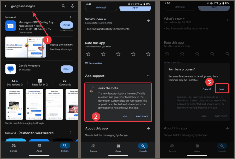 Join Google Messages Beta
