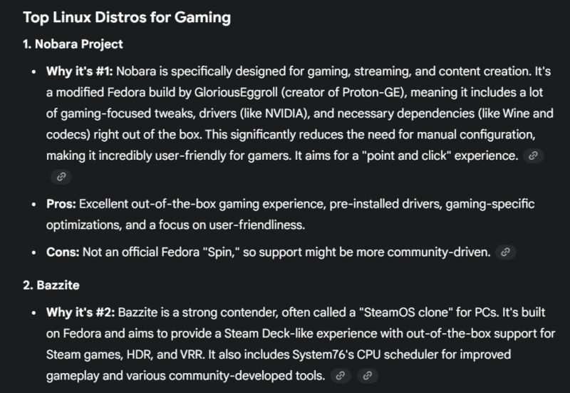 Gemini listing Nobara Project as top Linux distro for gaming
