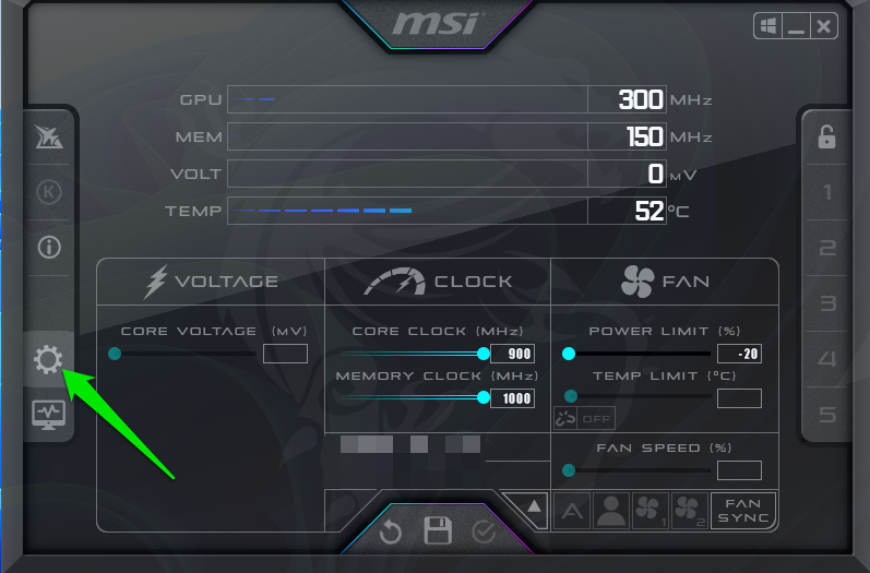 MSI Afterburner main interface