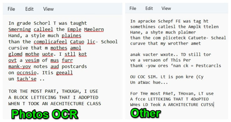 OCR results comparison