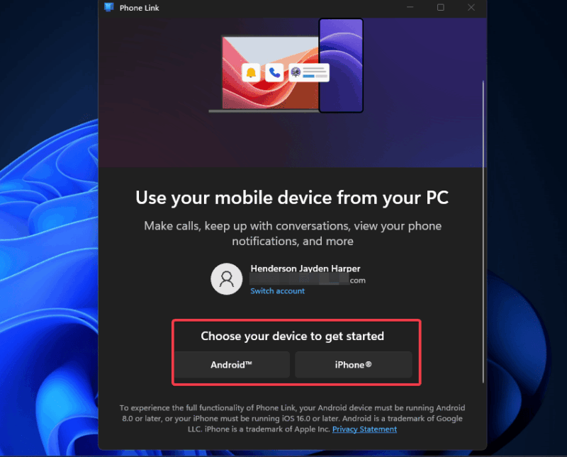 Phone Link Choose Device