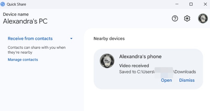 File shared on PC via Quick Share. 