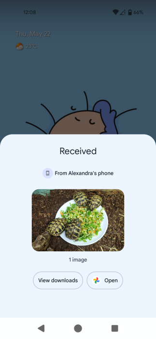 Image received on second Android device. 