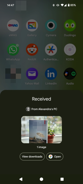 File received from PC on Android phone using Quick Share.