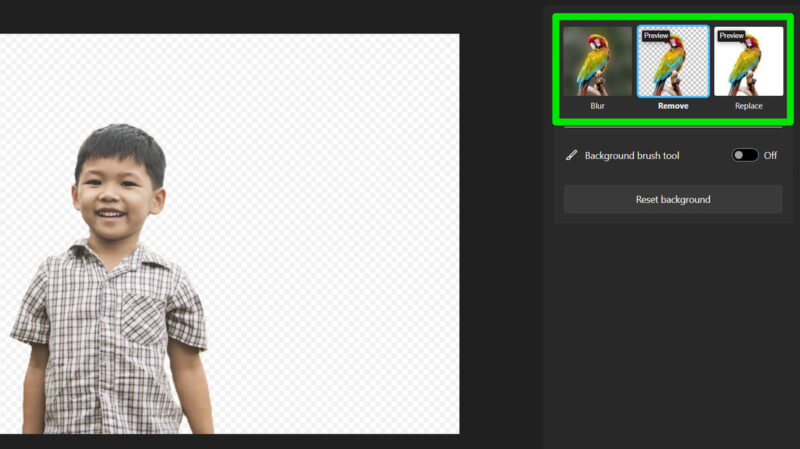 Removed background using Windows Photos with a child in focus