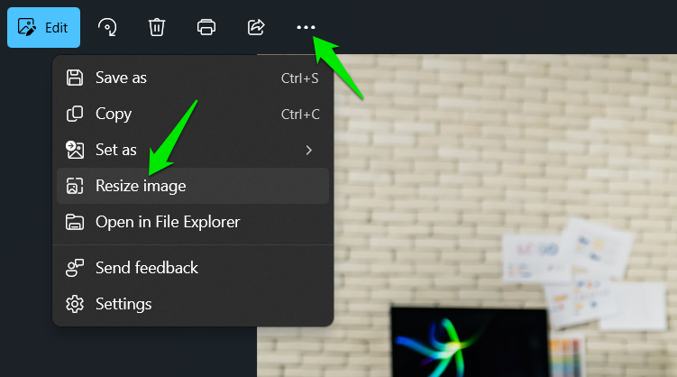 Resize image settings in Photos