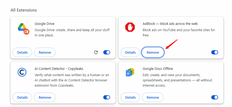 Select Extension To Remove