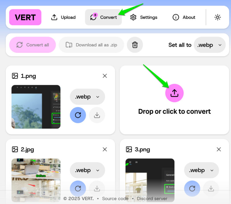 Selecting files In VERT convert section