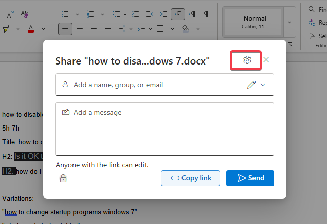 Select Link Settings