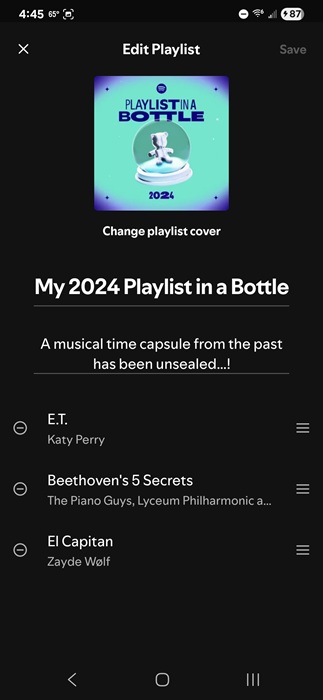 Editing a playlist's details.
