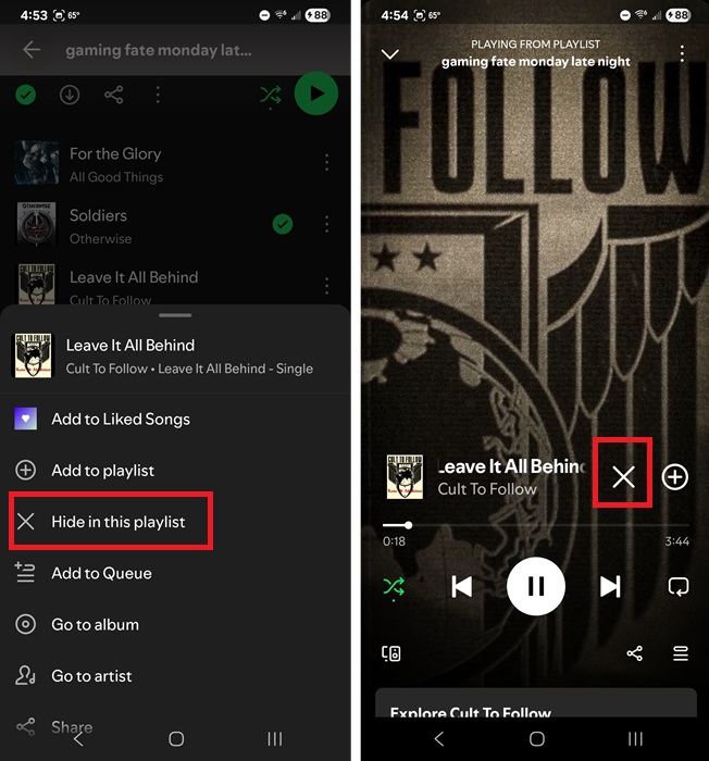 Hiding a song on Spotify