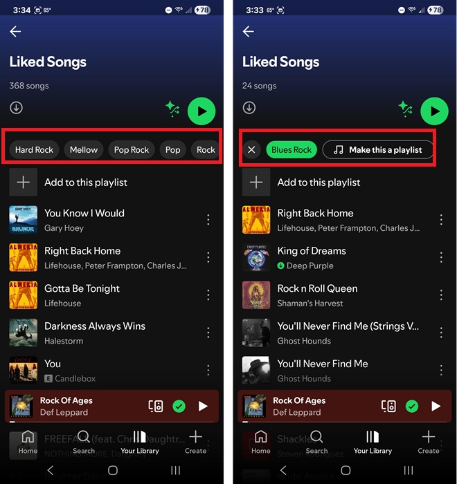 Creating a new playlist from Spotify's Liked Songs list.