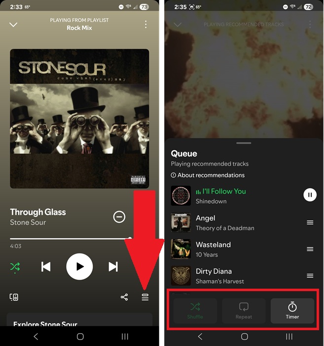 Viewing the Queue settings on Spotify.
