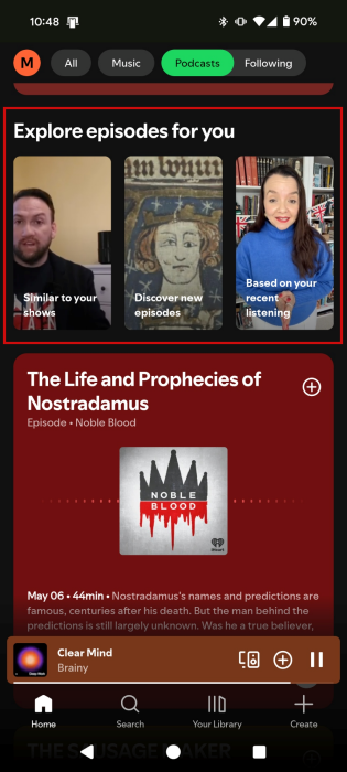 Checking out "Explore episodes for you" section in Spotify. 