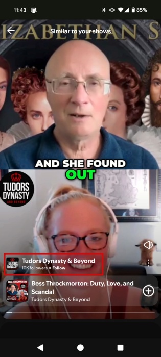 View of similar podcasts feed in Spotify app. 