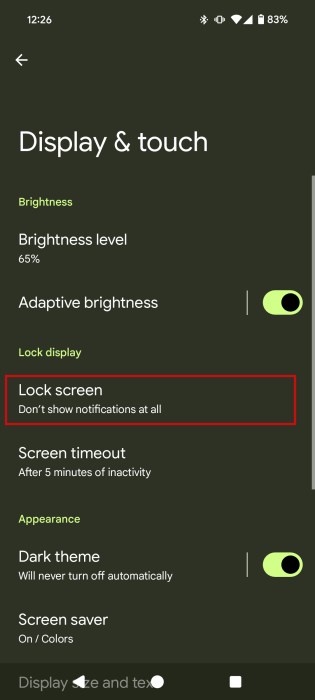 Navigating to "Lock screen" on Android device.