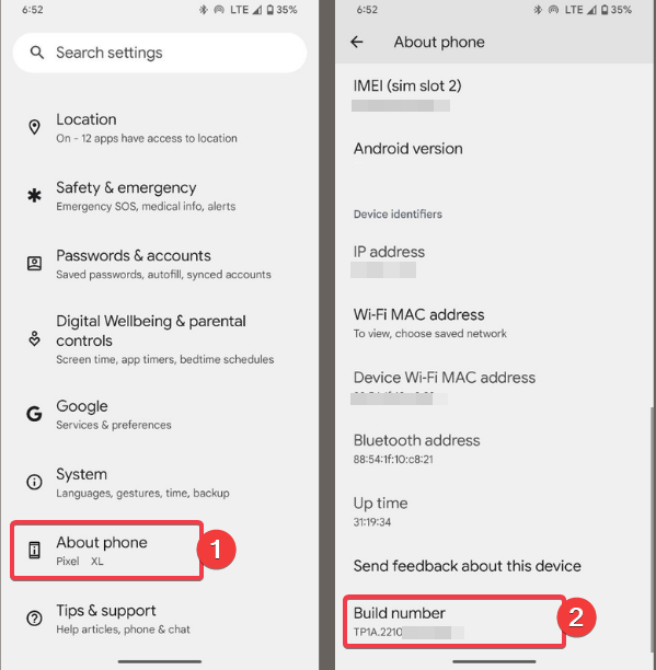 Tap Build Number 7 Times For Developer Option