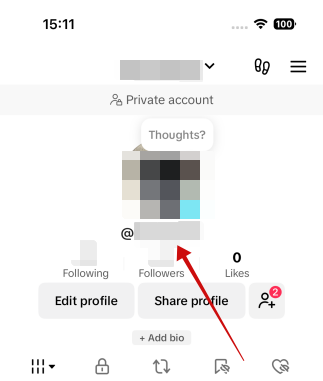 Tapping on profile picture on TikTok profile page. 