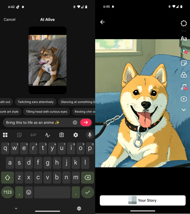 Using dog image to create TikTok AI Alive video. 