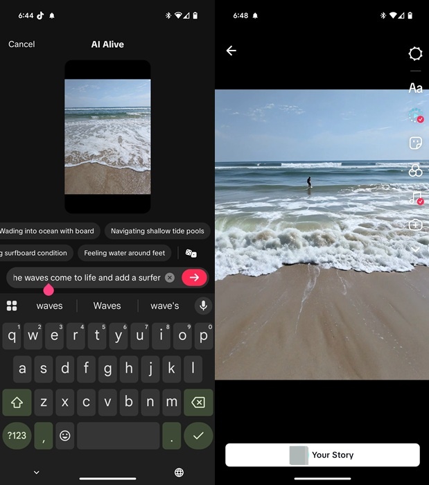 Using sea image to create TikTok AI Alive video. 
