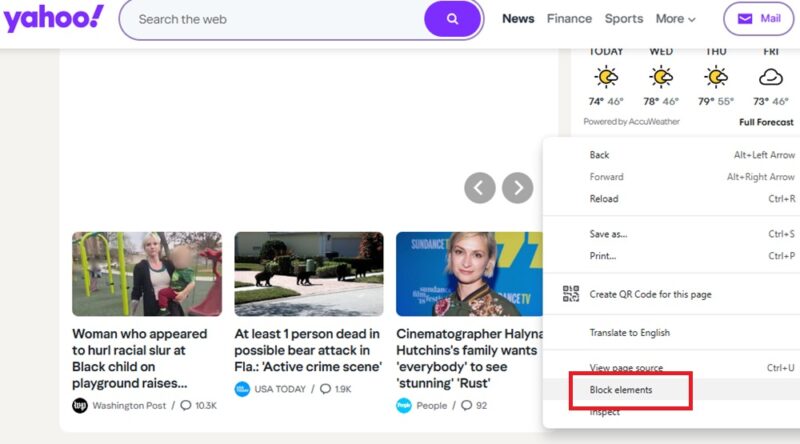 Selecting Brave's Block Elements on desktop.