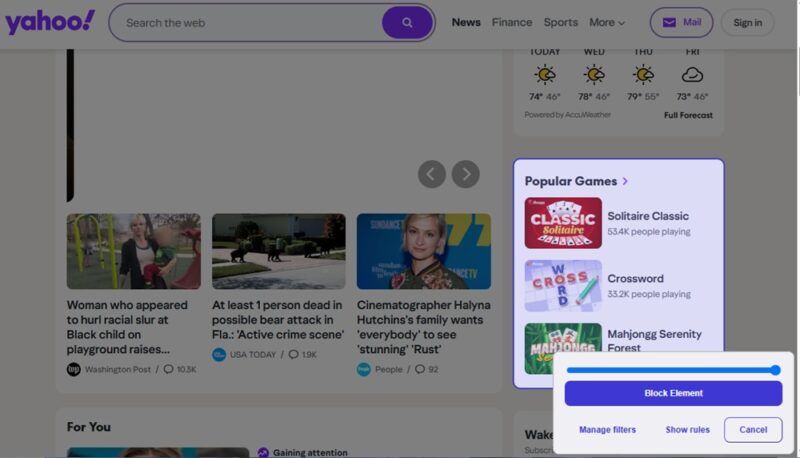 Blocking an element on desktop in Brave.