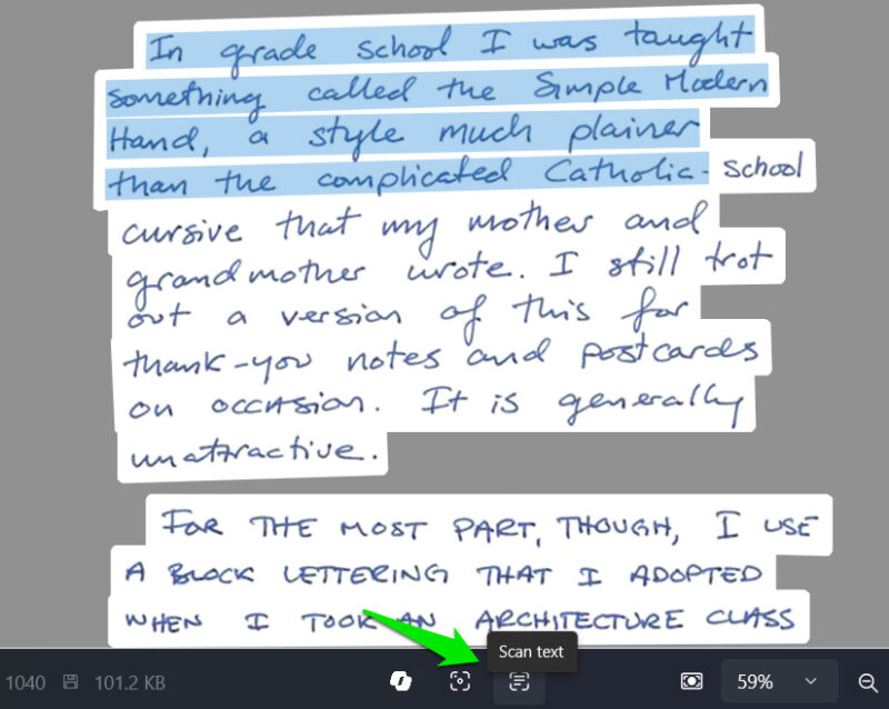 Using OCR on handwritten text image in Photos