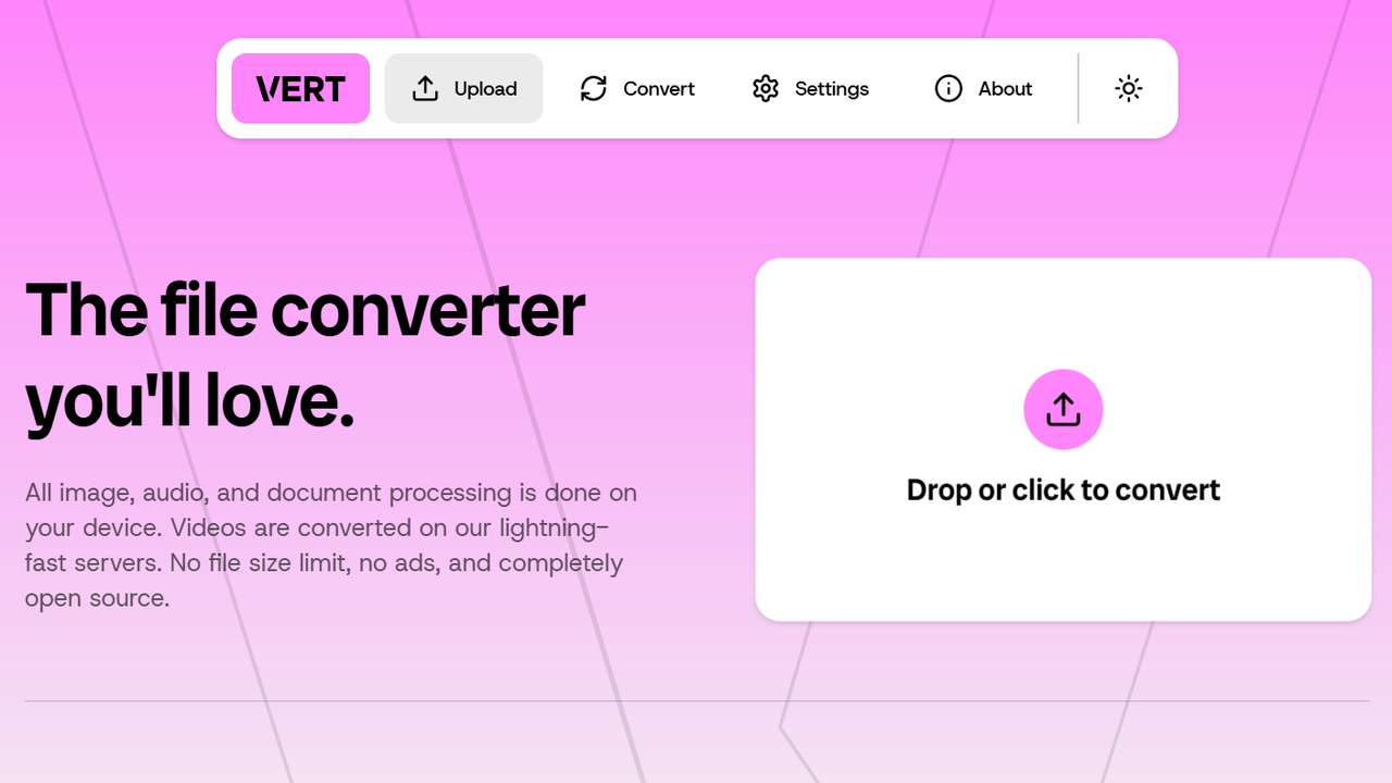 VERT main web interface with all menus in focus