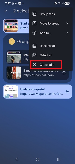 Closing multiple tabs in Opera.