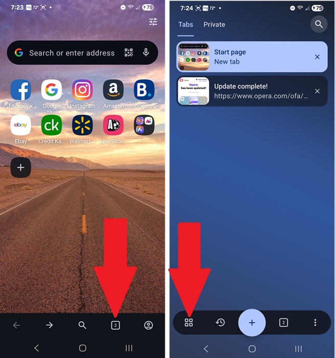 Finding tab layouts in Opera.