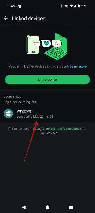 Selecting device to log out off in WhatsApp on Android. 