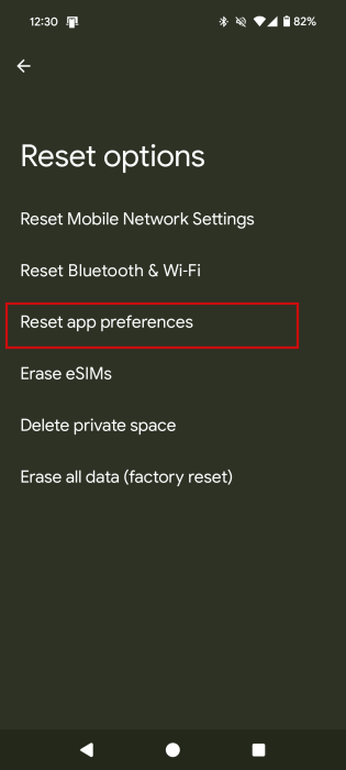 Tapping on "Reset app preferences" in Android Settings. 