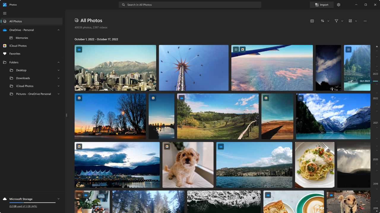 Windows Photos app interface with all photos showing