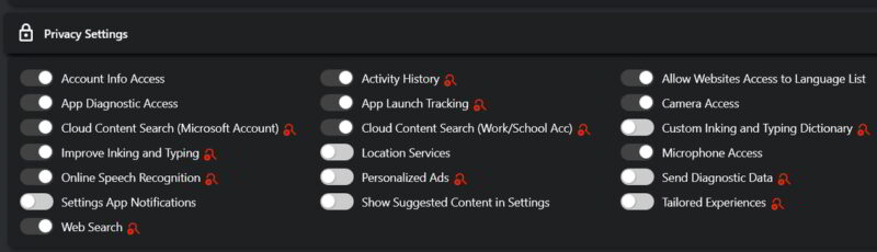 List of privacy tweaks in Winhance