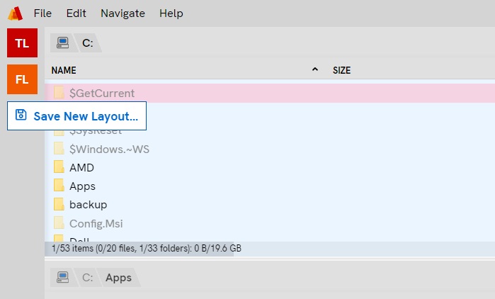 Using the "Save New Layout" feature in Fileside.