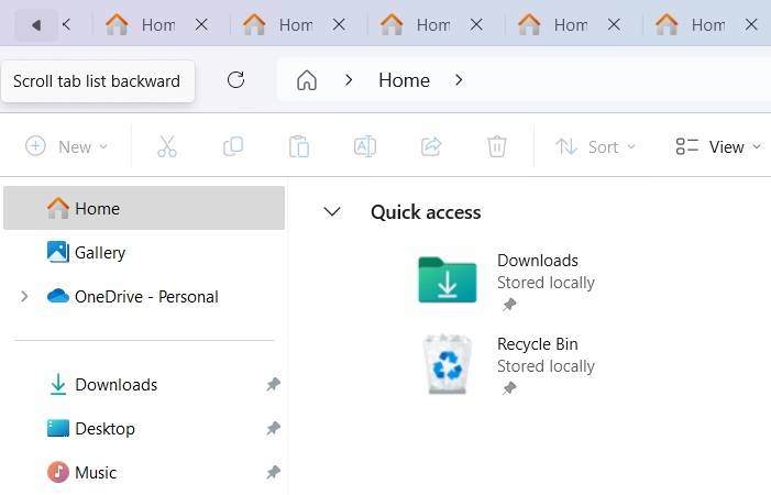 The backward scroll tab list in a File Explorer window.