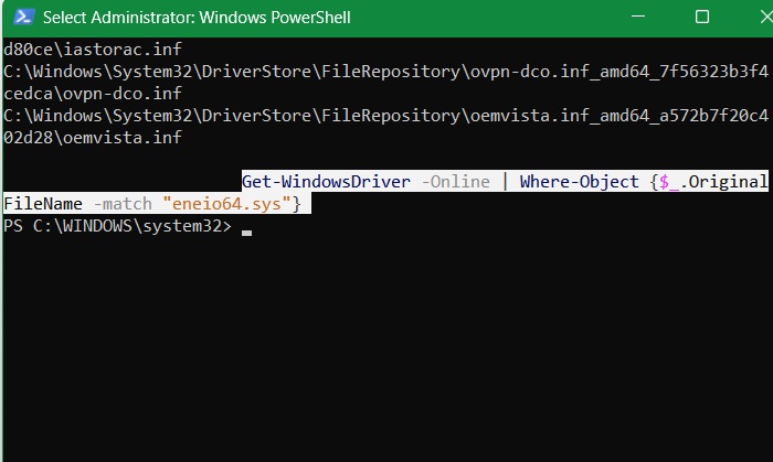 Searching for a specific LOLDriver in PowerShell, enio64.sys
