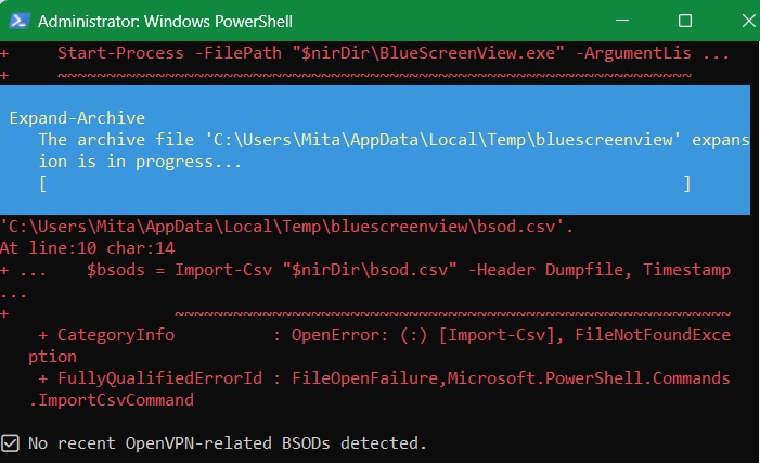 No OpenVPN related BSODs detected in the system recently.