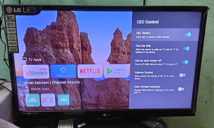 "CEC Controls," an example of advanced tech settings in Projectivy Launcher.
