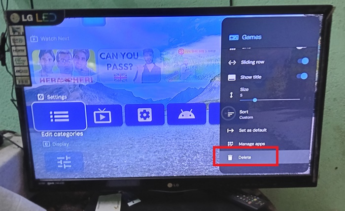 Delete a specific menu category in the list of categories from the launcher.