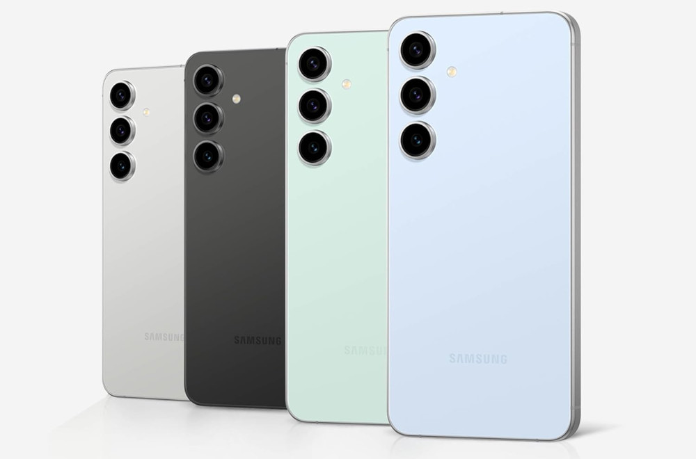 S24 Fe From Samsung in four colors: silver, black, green, and blue