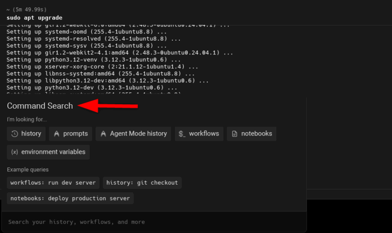 Searching Command Through Command Search Feature Of Warp