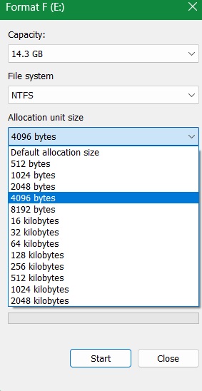 4096 bytes is the default allocation unit size for a USB drive formatting.