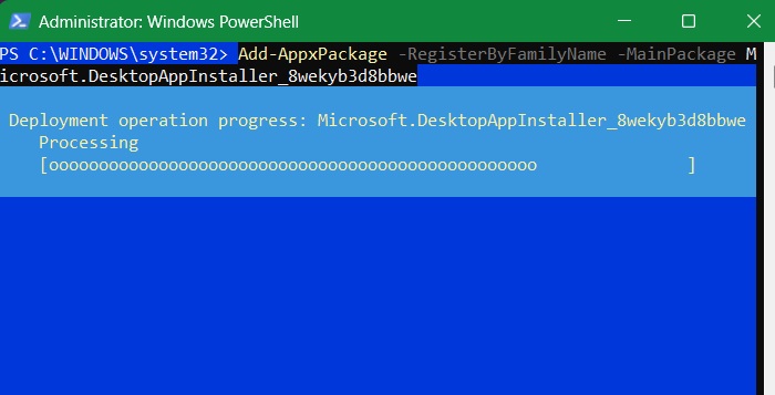 WinGet being re-registered through Add-AppxPackage cmdlet in PowerShell.