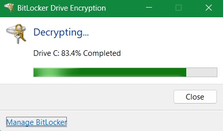 Yellow Triangle C Drive Bitlocker Drive Decrypting