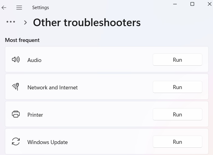 Click "Run" next to "Windows Update" in "Other troubleshooters."