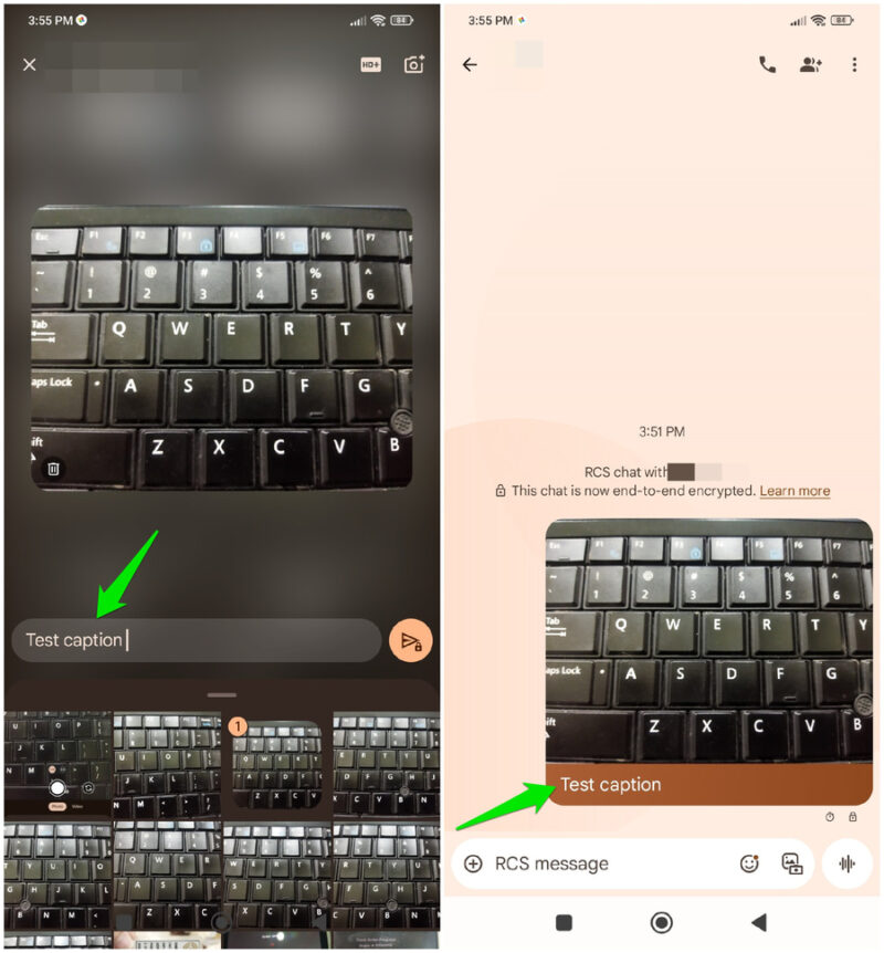 Adding caption to photo in Google Messages gallery